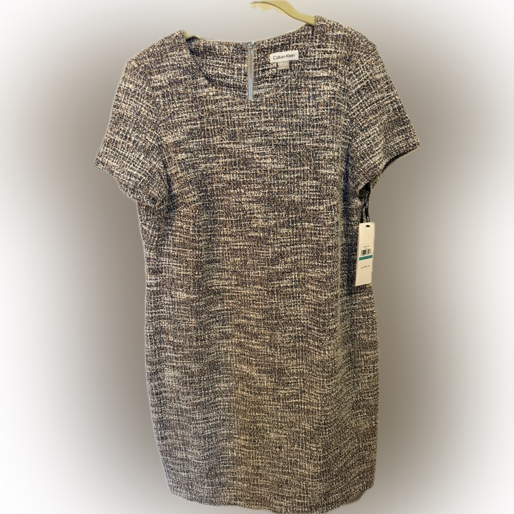 Calvin Klein Black and Cream Short Sleeve Dress